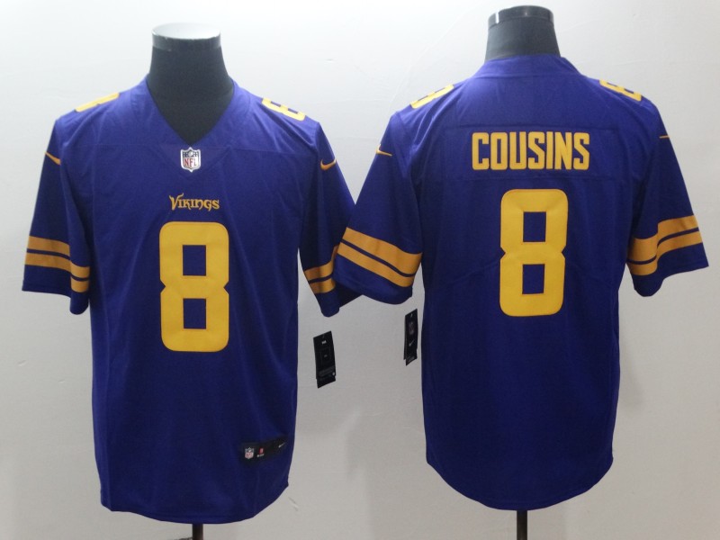 Men's Minnesota Vikings #8 Kirk Cousins Purple Limited Color Rush Stitched NFL Jersey